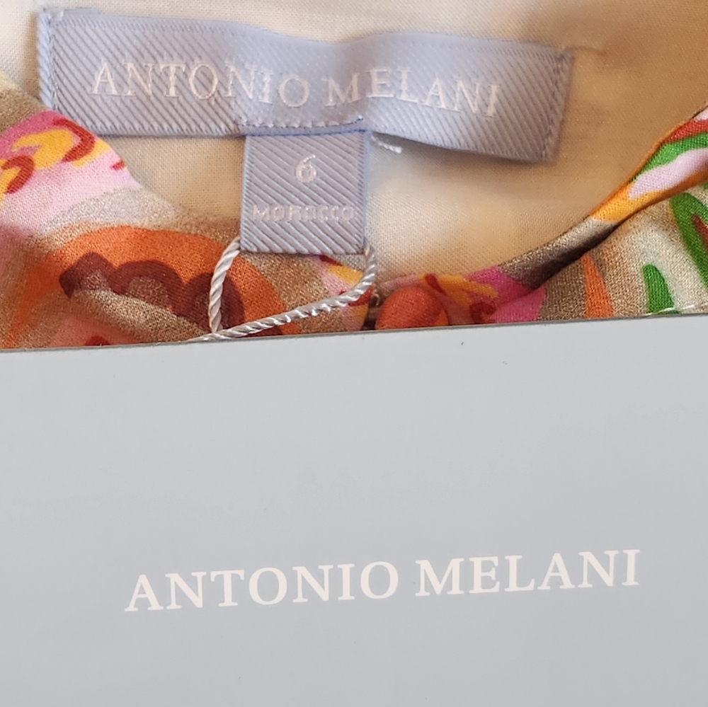 Antonio Melani Mini Dress 6 Petal Pink Ochre Scarf Cotton Voile Brynn New $230B - Picture 3 of 16